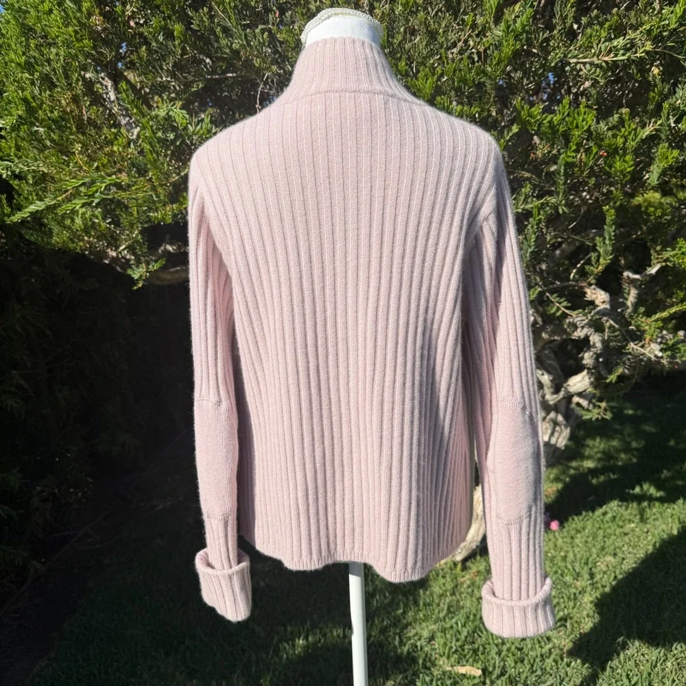 Carlisle Womens 100% Cashmere Ribbed Twin Set Pink Cardigan Shell Mock Neck M